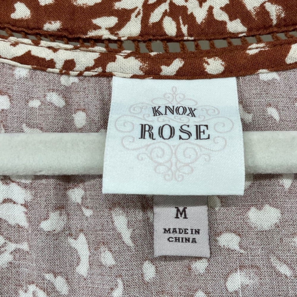 Knox Rose Size M Babydoll Dress Rust Brown Abstract Floral Lace Trim - Picture 2 of 7